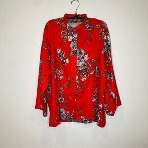 Bryn Walker Orange Red Floral Pants Set Button Down Blouse Crop Pants EUC Sz S/M